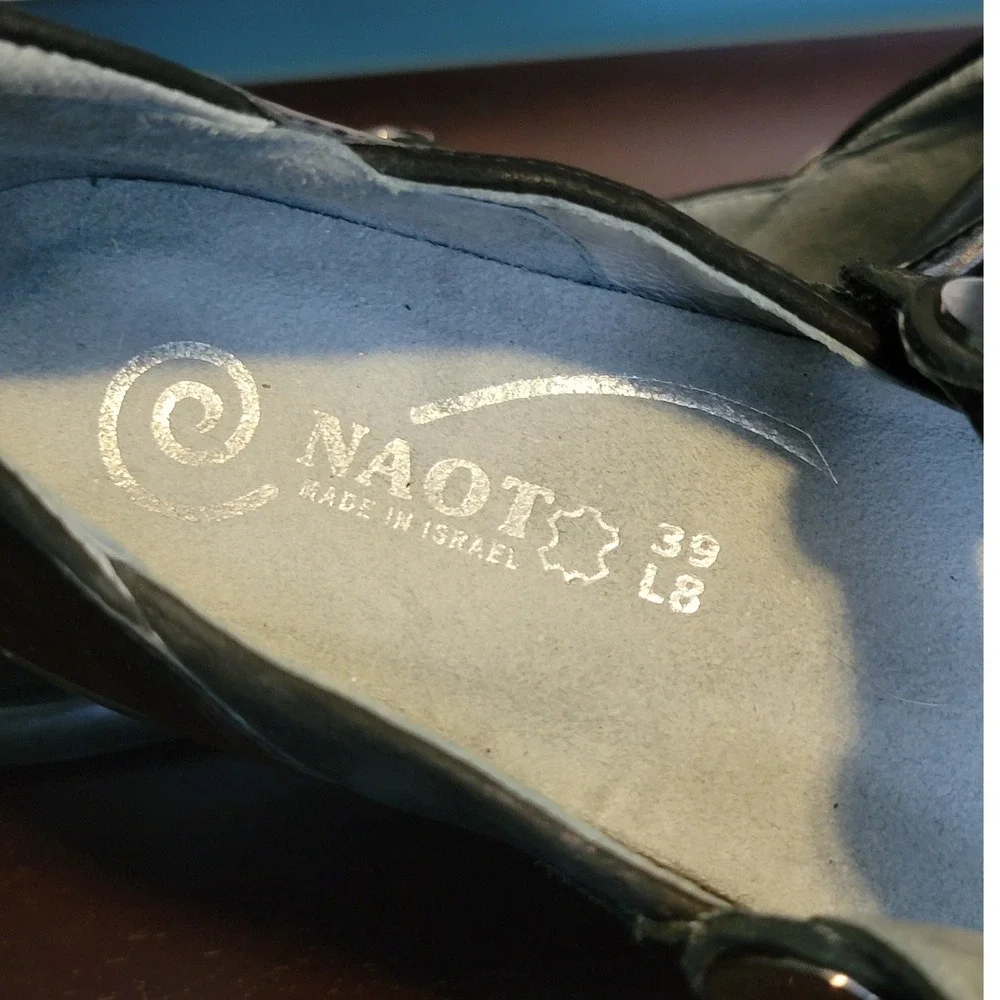 NAOT Kirei Black Leather Mary Jane Shoes Hook and Loop Strap 39 US 8-8.5 NWOT